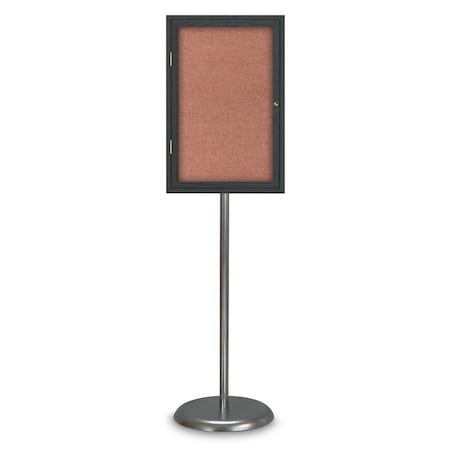United Visual Products Corkboard, Double Door, Radius Frame, 48x36", Bronze/Keylime UV7003-BRONZE-KEYLIME